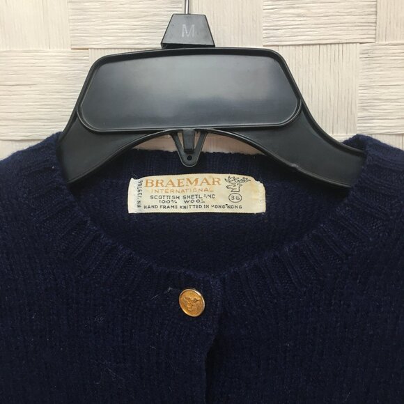 Vintage Braemar intl. scottish shetland navy wool cardigan sweater size 36 small - Picture 3 of 14